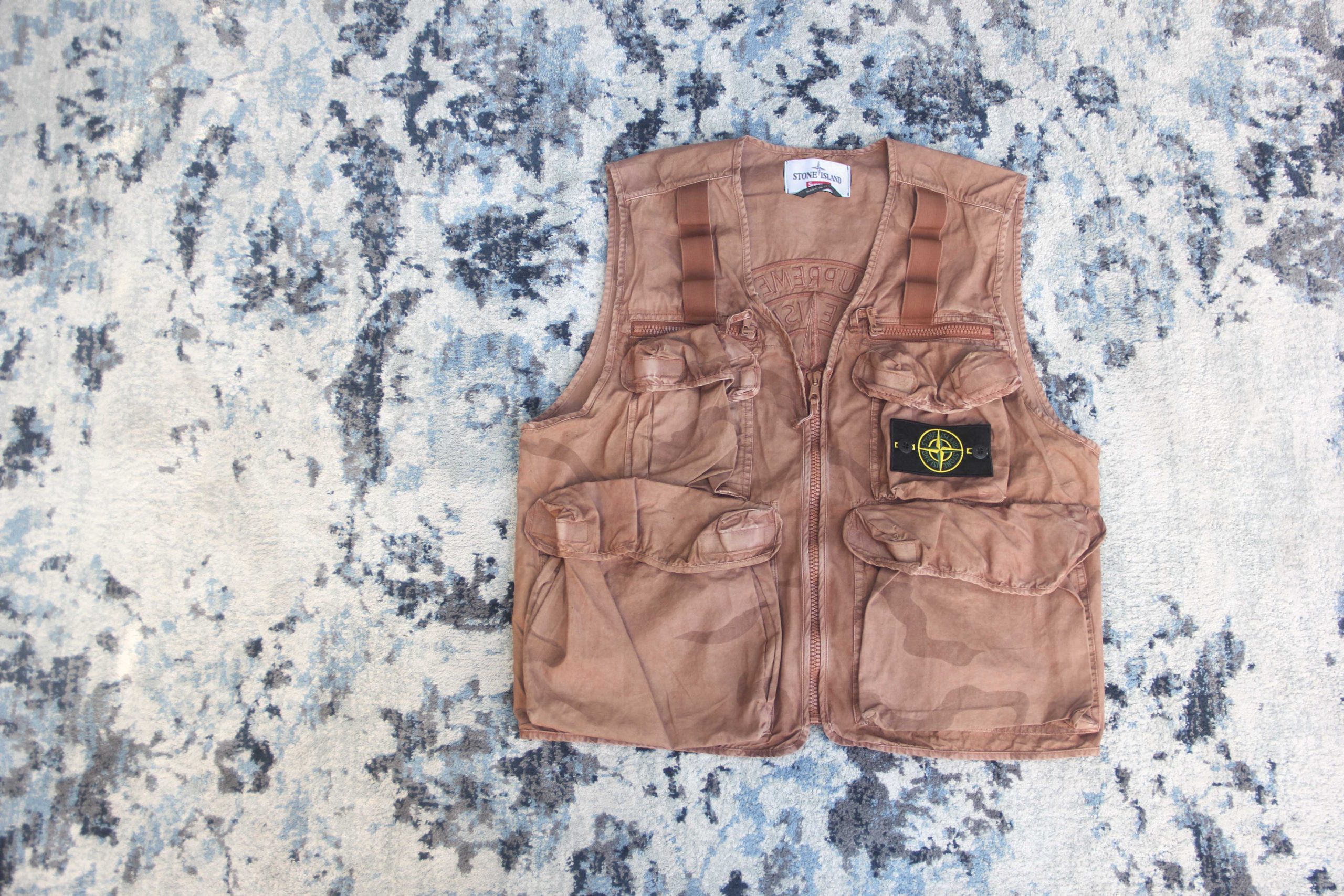supreme stone island camo cargo vest black camo