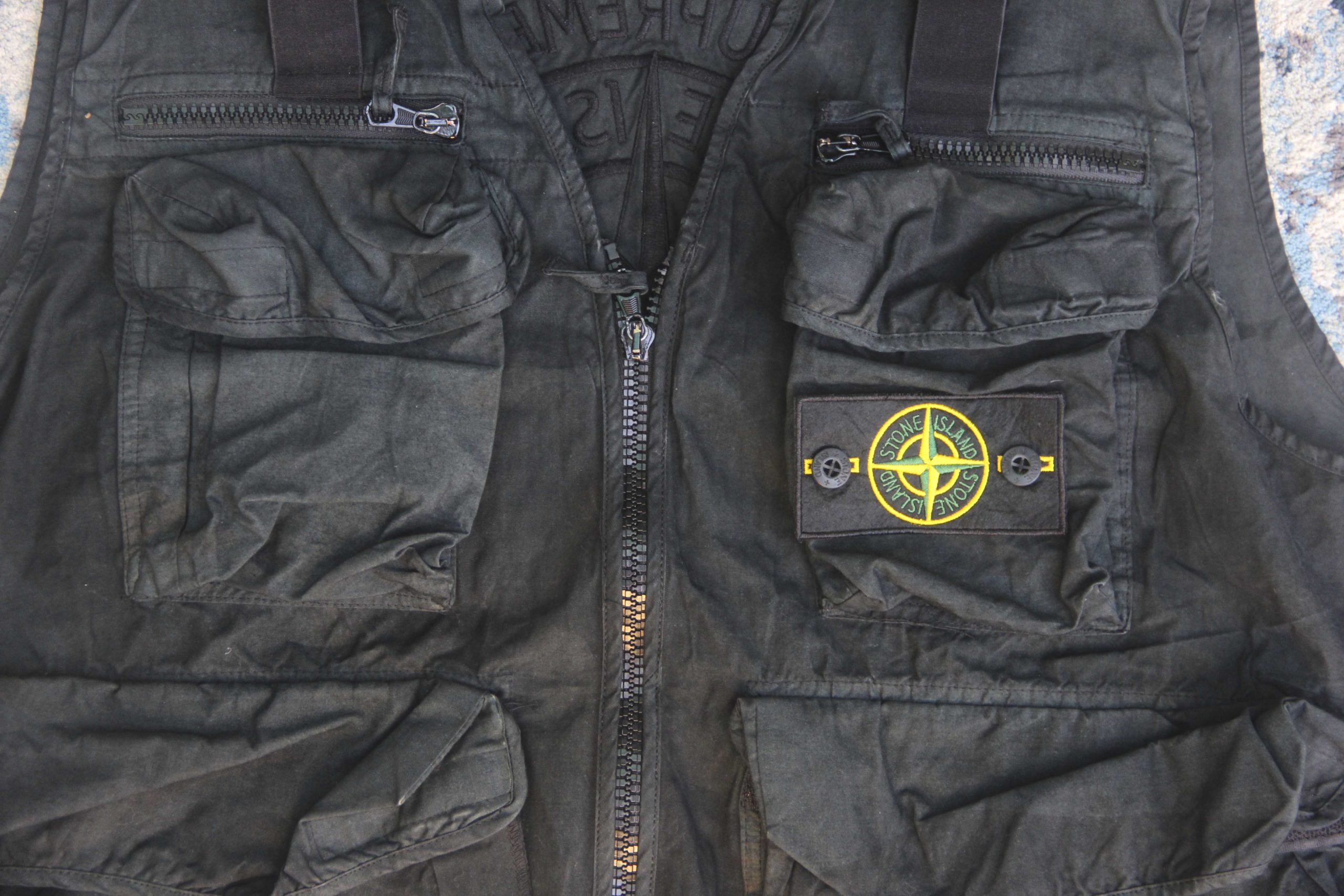 supreme stone island camo cargo vest black camo