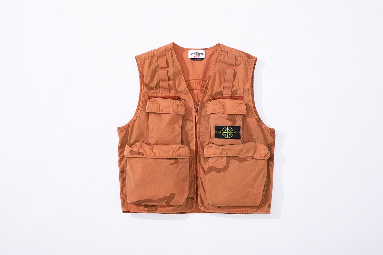 supreme stone island camo cargo vest black camo