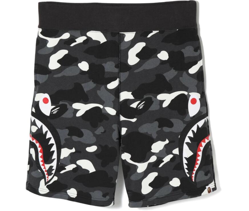 color camo shark sweat shorts